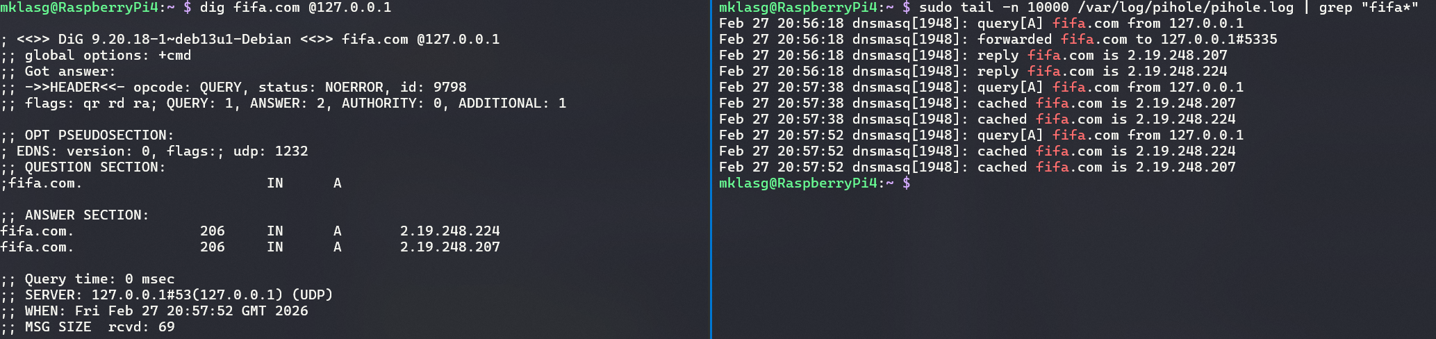 Pi-hole second query – cached lookup