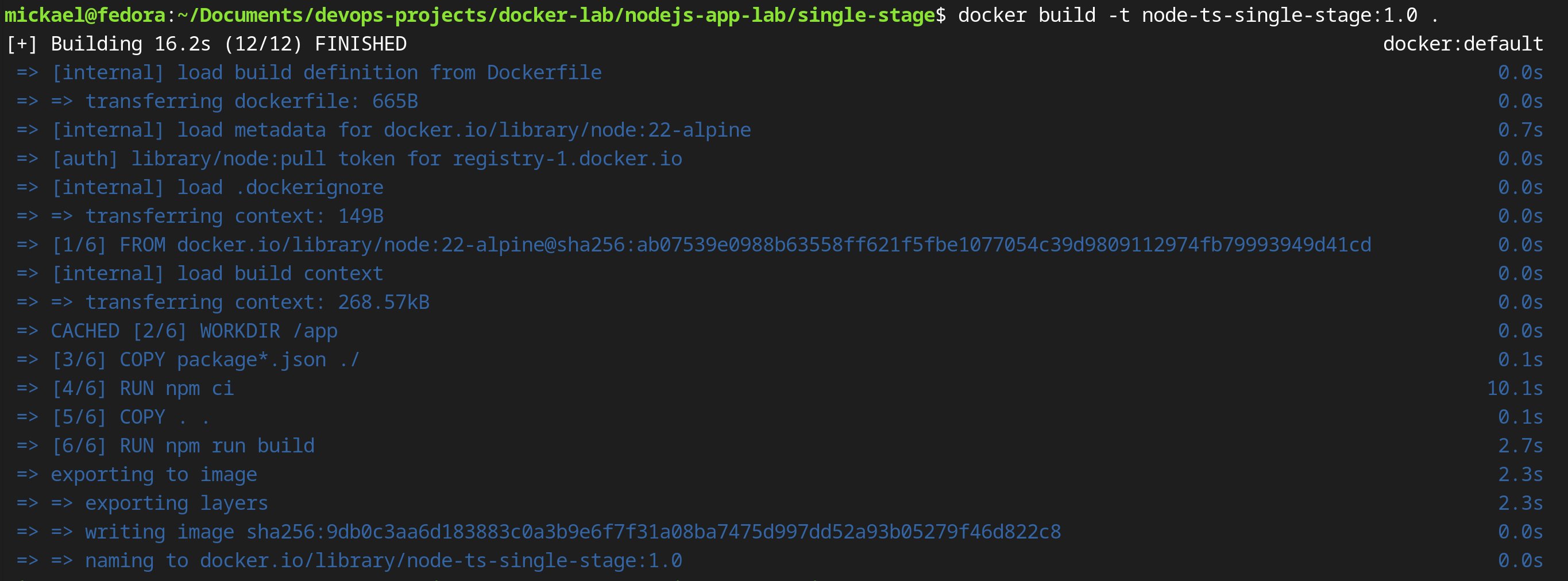 Single-stage build – 16.2s, image 289MB